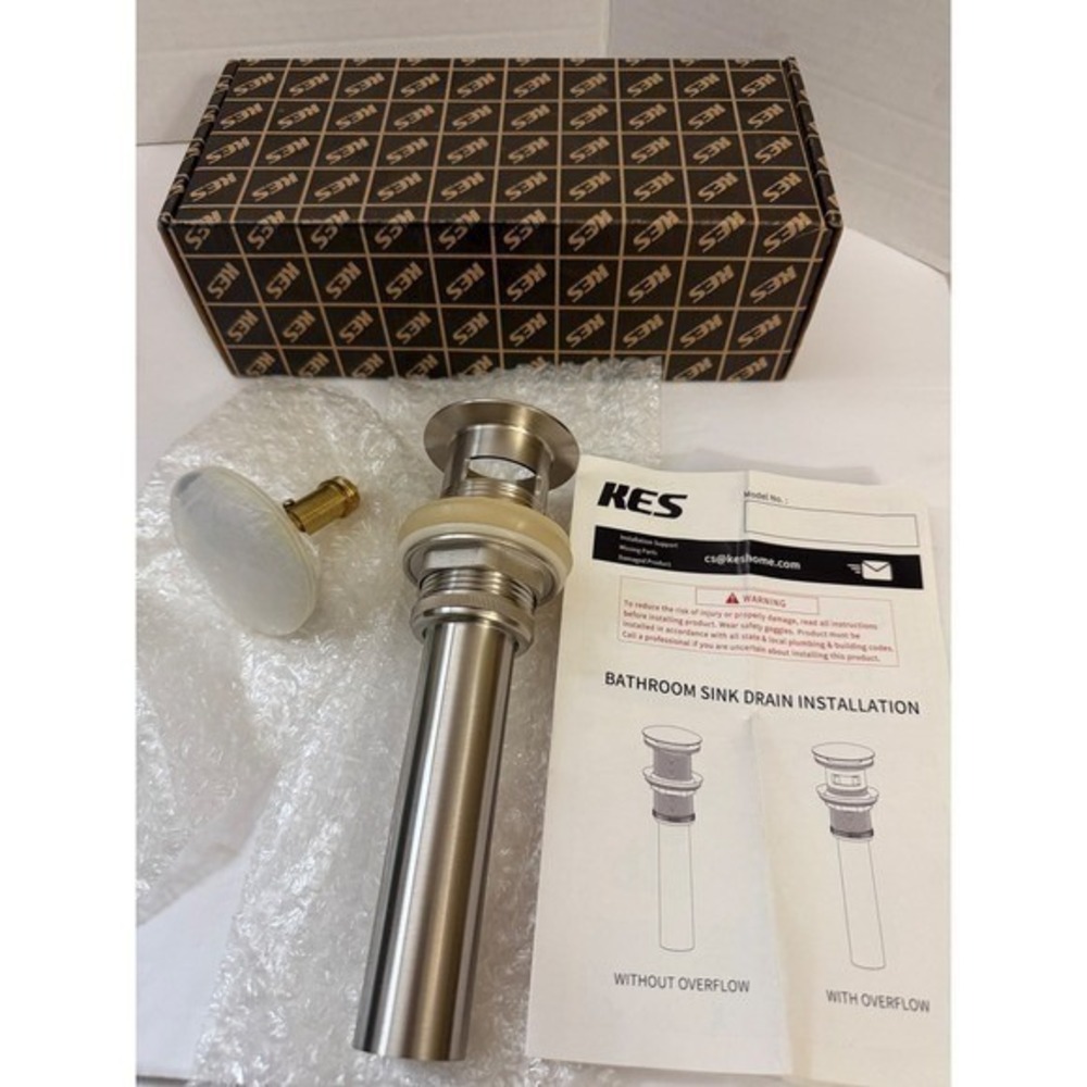 KES Bathroom Sink Pop Up Drain with Overflow Brushed Nickel Stainless Steel